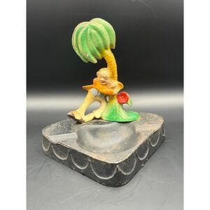 Vintage Wilton Cast Iron Drunk Man Under Palm Tree Ashtray Novelty‎ Decor